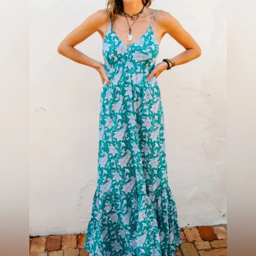 Perry Walker Annie Maxi III Blue Green Dress‎ One Size